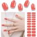 Foyute Semi Cured Gel Nail Strips 20 Pcs Soft Self-Adhesive Gel Nail Polish Wraps Sticker for Salon-Quality Manicure Set Long Lasting Easy to Apply & Remove Nail File & Wooden Stick (Orange)