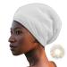 Alaska Bear - Natural Silk Lined Sleep Cap Hair Bonnet Slouchy Beanie Head Wrap Scarf Hat for Curly Dry Hair/Medium Length/Semi Thick Hair  Versatile & Adjustable  Unisex(White)