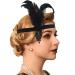 Handcess 1920s Flapper Feather Headband Black Feather Beaded Headband Women's Vintage Flapper Headpiece 20's Theme Cocktail Hair Accessories for Costume Prom Carnival Theme Party