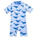 BONVERANO Baby Boys Swimsuit Toddler Bathing Suit Short-Sleeve Zipper One Piece Swimwear with UPF 50+ Sun Protection 2-3 Years Blue Whale