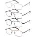 4 Pack Reading Glasses for Men Computer Readers with Spring Hinge Anti UV Ray/Eye Strain/Glare Metal Frame Eyeglasses with Pouches(200 Magnification Strength) Silver Gun Black Brown 2.0x
