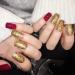 Hujl artificial nails bright red artificial nails with 24 gold sequins fully square artificial nail design with women's stickers