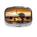 Airplane in The Evening Light Printing 2 Compartment Small Pill Case Cute Small Pill Box Purse Pill Boxs Travel Pill Organizer for Pocket Purse and Travel Gifts