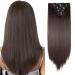 Silk-co 23" 8PCS Hairpiece Clip in Hair Extensions Dark Brown 100% Synthetic Hair Piece Long Straight for Full Head 23 Inch Straight #Dark Brown