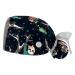 Parrot White Print Scrub Surgical Caps Hats Women Bouffant Working Hat Ponytail Holder for Women Long Hair Covers 2PCS Pattern 03