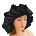 Extra Large Double Rubber Band Nightcap Stretchy Sleeping Cap Satin Silk Night Cap with Elastic Band for Sleep  Hair Loss  Hair Protection Head Cover Black B
