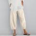 MALAIDOG Women's 2023 Linen Capri Pants - Beige-c Large | Trendy Solid Color High Waistband Yoga Trousers with Pockets - Buy Online on GoSupps.com