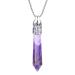 BEADNOVA Healing Crystal Necklace for Women Men Energy Healing Crystal Pendant Gemstones Jewelry Pendulum Crystal Divination (Hexagonal, 18 Inches Stainless Steel Chain) Natural Amethyst Quartz