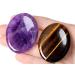 2PCS Worry Stone for Anxiety Tiger's Eye Amethyst Healing Crystals Hand Carved Thumb Stones Pocket Gemstones Meditation Oval Shaped Crystal Natural Reiki Relax Palm Stone Therapy Relief Sets Amethyst & Tiger's Eye