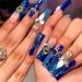 Royal Blue Press on Nails Long Length Square Shape Acrylic Fake Nails with Rhinestones Designs False Nails Mother'S Day Gift 24pcs 240412 royal blue 0.04 Fl Oz (Pack of 24)