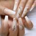 Justotry 24 pieces Coffin marble nails to stick on gold swirl French artificial nails ballerina artificial nail press on nails pretty fingernails fake nails short for women gold French & marble