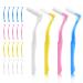20 pieces of interdental brushes toothbrushes for between teeth L-shaped conjunction brushes plastic plastic interdental brushes with non-slip handle for tooth cleaning (orange blue white pink)