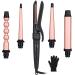 5 in 1 Curling Wand Set - EMOCCI PRO Hair Waver Iron Straightener and Curler 2 in 1 with 5 Interchangeable Ceramic Tourmaline Barrels Heat Resistant Glove Dual Voltage for All Curly and Wavy Hairstyle Rose Gold