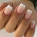Justotry 24 pieces white nails to stick on short single -colored angular press on nails design glossy nude artificial nails fake nails French square fingernails artificial nails for women 26white & solid9