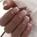 24Pcs French Tip Press on Nails Short Square Nude Pink Full Cover False Nails Glossy Stick on Nails with Glitter Design Acrylic Fake Nails for Women Girls Manicure Decoration White Glitter
