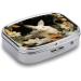Pill Box - White Rabbit & Lilies Print | 2 Compartment Decorative Metal Pill Organizer | Portable Medicine Case for Pocket & Purse - Buy Online on GoSupps.com