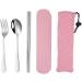 Stainless Steel Portable Tableware Three Piece Student Fork Spoon Chopsticks Set Pink - Buy Online on GoSupps.com