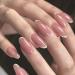Justotry 24 pieces pink oval nails for sticking out medium white line French press on nails almond art nails fake nails short beautiful fingernails artificial nails for women white & pink2