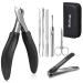 Softale Toenail Clippers Set 7 Pcs Ultra Sharp Curved Blade with Easy Grip Rubber Handle Podiatrist Large Toe Nails Clippers for Thick & Ingrown Toenails Premium Nail Treatment Tool Toenail Scissors 7 Piece Set Black+silver