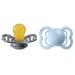 BIBS Supreme Baby Pacifier 2-Pack | Made in Denmark | BPA Free Dummy Soother Symmetrical Nipple. Natural Rubber Latex Size 1 (0-6 Months) Iron / Baby Blue