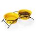 Sweejar Ceramic Elevated Cat Bowls, Small Dog Bowls, 15 Tilted Raised Pet Bowl with Solid Wooden Stand to Protect Spine, Water and Food Feeder for Cat and Dog, Pack of 2 Yellow 12 Fl Oz, Non-Slip Stand