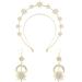 Amabro Halo Crown Stars Crystal Headband Goddess Crown Halo Headband with Sun Moon Earrings Glitter Rhinestone Tiara Hair Band Accessories for Women Boho Bridal Wedding Headpiece(Gold)