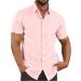 Men's Linen Reversible Collar Short-Sleeved Henley Shirt - Loose Fit Button Strip Breast Pocket Compression - XXL 2-Pink - Buy Online on GoSupps.com