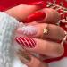Vatocu Christmas False Nails Short Red Press on Nails Snowflakes Elk Fake Nails Snowman Acrylic Stick on Nails for Women and Girls(24pcs)