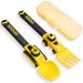 Construction children cutlery set-baby cutlery-suitable for children's fork and spoon-excavator cutlery for children portable toddler cutlery set for 1- 2- 3- 4- 5-year-old toddlers-yellow