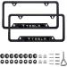 MMWW 2pcs for Tesla Model 3,Model X,Model S,Model Y License Plate Frame,Matte Aluminum Alloy Tesla Logo License Plate Cover Holder Frame with Screw Caps Cover Set for TeslaO