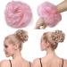 Thick Hair Donut Scrunchie Hair Bun Updo Hairpiece Scrunchy Wavy Curly Messy Hair Ribbon Hair Chignons Ponytail Extension Pink Thick Pink