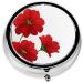 Vivid Poppy Flowers Mini Round Pill Box - 3 Compartment Travel Organizer for Medicine & Vitamins | Portable Pill Case for Home & Office - Buy Online on GoSupps.com