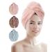 Rantizon Microfibre Hair Towel 3 Pack Super Absorbent Hair Towel Wrap with Button Design Extremely Soft Hair Wrap Towel Traveling Beach Excursions Sports Grey/Pink/Green Microfibre Towel