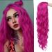 Long Hot Pink Wigs for Women Curly Wavy Synthetic Middle Part Halloween Party Costume Hair Wig