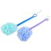 HOME-X Pouf Back Scrubber  Shower Loofah with Long Handle  Set of 2 (Purple and Blue) 14  L x 4  W