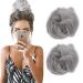 Observe your hair color outdoors! iLUU Women's Curly Messy Bun Hair 2 Piecess Scrunchie Wigs Extensions Silver Color Wavy Synthetic Updo Curly Hair Bun Extension Haipieces