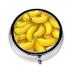 Yellow Banana Portable Metal Pill Box Round Mini 3-Compartment Plastic Insert hinged Fastening Design Suitable for Small Pills Must-Have for Travel