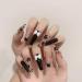 French Tip Press on Nails - Long T Press On Nails with Nail Tips White Bowkot and Black flower with white pearl design Black false nails press on nails Acrylic False Nails Cute Artificial Nails
