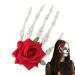 Halloween Hair Clips | Rose Flower Horror Skull Bone Hair Claw - Halloween Nonslip Hairpin Zombie Punk Rock Horror Hair Clip for Women Girls Hair Accessories Jiahua Red