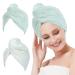 MaopaoBeauty 2 Pack Microfiber Towel for Hair Drying Super Absorbent Turbie Twist Hair Towels with Double Buttons Hair Wrap Towels for Curly Hair Hair Turbans for Wet Hair (Beige&Green) Beige+green