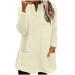 AMhomely Ladies Womens Soft Teddy Fleece Hooded Jumper Plus Size Double Fleece Casual Hoodies With Pocket V Neck Soft Fleece Hooded Sweatshirts Plain Pullover Tops Winter Lightweight Lounge Tops 04 Beige 3XL