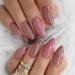 24Pcs/Set Press On Nails Medium Length Brown Glitter Pink False Nails Acrylic Fake Nails Full Cover Nails Tips Artificial Finger Manicure Press on nails for Women and Girls