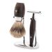 M HLE Shaving Set - Kosmo Series - Fine Badger Hair - Safety Razor - Bog Oak