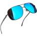 Joopin Polarised Sunglasses Mens UV Protection Al-Mg Metal Frame Double Bridge Aviation Sunglasses for Men Women Sun Glasses for Driving A06-gun Frame Blue Mirrored Lens