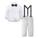 mintgreen Baby Boy Outfits Set 4pcs Infant Gentalman Wedding Suit Long Sleeves Striped Shirts + Trousers + Suspenders + Bowtie 12-18 Months White Grey