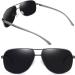 Joopin Al-Mg Metal Frame Polarised Sunglasses | UV Protection Double Bridge Aviation Sunglasses for Men Women | Driving Sun Glasses A03-gun Frame Black Lens - Buy Online on GoSupps.com