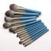 13-Piece High-End Makeup Brush Set - Granny Gray Solid Wood Handle & Blue Accents | International Shipping - Buy Online on GoSupps.com
