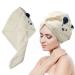 Microfiber Cute Hair Towels Super Absorbent Hair Drying Towel Turban for Women and Girls 1 Pack 9.45 inch X 25.2 inch Quick Dry Hair Turban with Buttons for Curly  Long & Thick Hair(White)