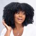 Human Hair Wig for Black Women Afro Kinky Human Hair With Bang for Women None Lace Gluess Short Curly Human Wigs 180% Density 16 "1B16 Inch Afro Wig with Bang 14) 16 Inch Afro Wig with Bang