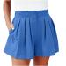 Yubnlvae Shorts for Women High Waist Casual Summer Plus Size with Pockets Pleated Solid Trendy Shorts Blue X-Large